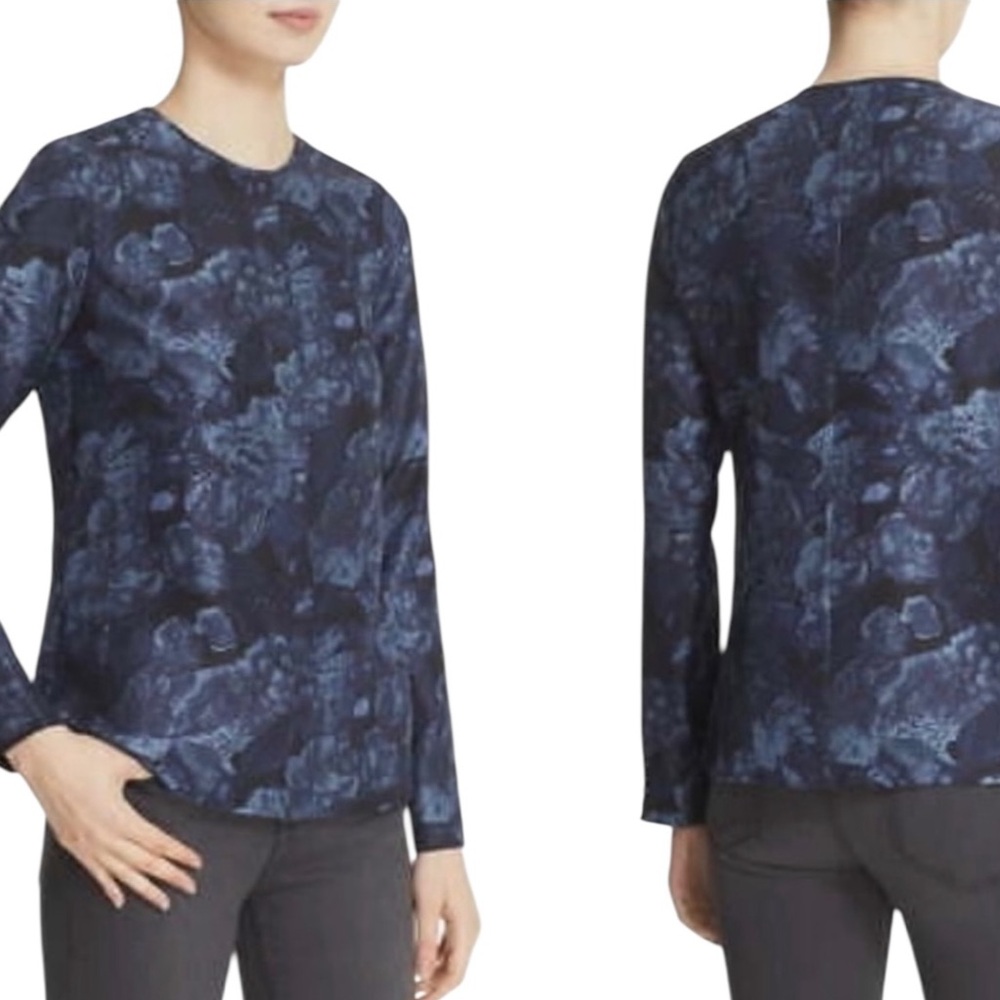EUC Elizabeth and James Dark Floral Print Silk Button-Up Blouse